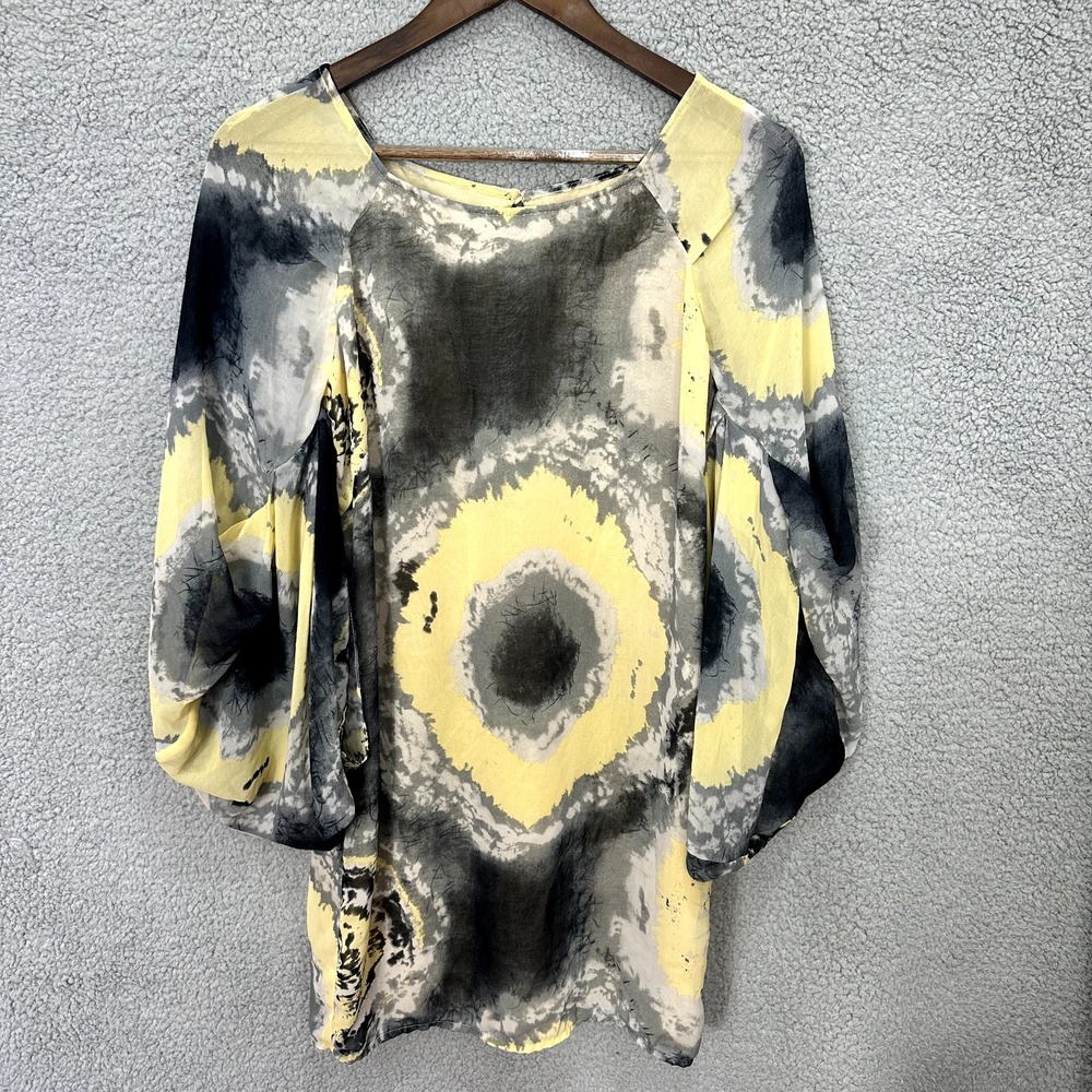 Ark‎ & Co Tie Dye Balloon Sleeve Boho Tunic Dress Small Yellow Artsy Festival